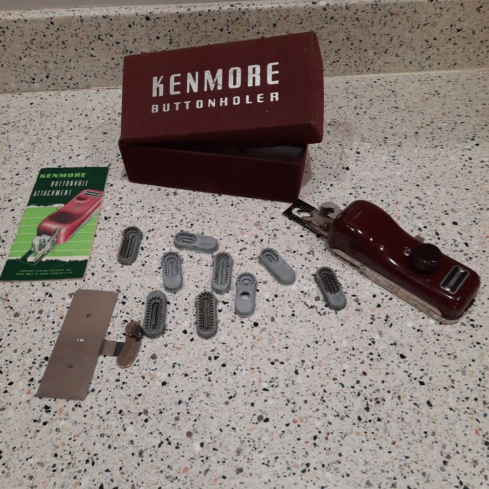 Vintage Kenmore Buttonhole Sewing Attachment SEARS Burgundy Box Buttonholer